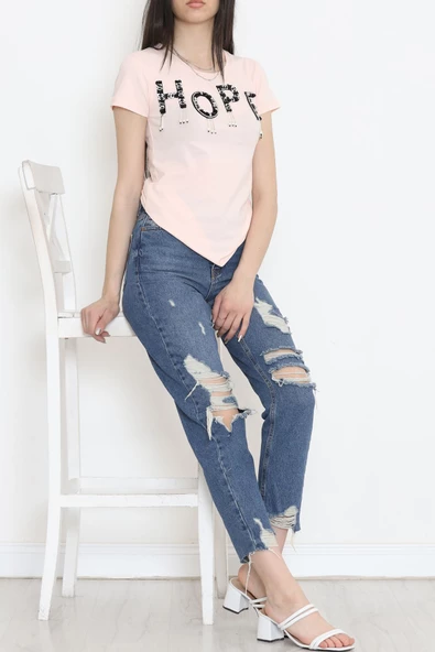 Işıltılı Püsküllü Tişört Pudra - 1001.1367. - 4