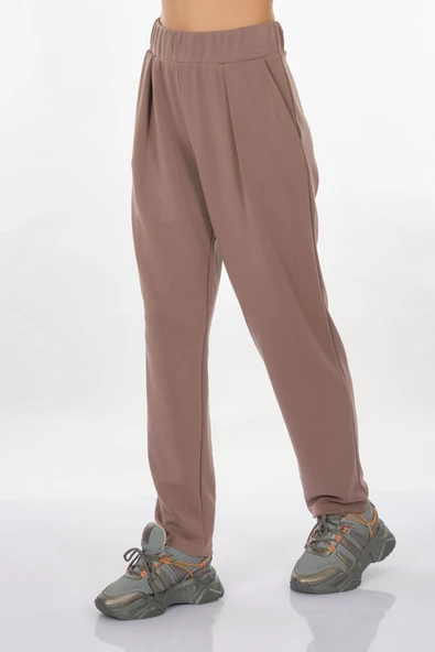 Perspective Pileli Minimalist Kadın Pantolon - Midi Boy - Rahat - Resim 5