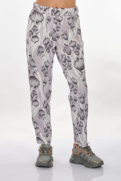 Perspective Kadın Çiçek Desenli Midi Pantolon - Rahat ve Şık Günlük - Resim 2