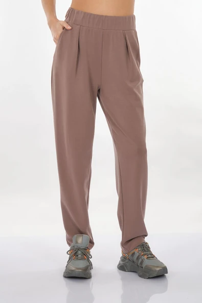 Perspective Pileli Minimalist Kadın Pantolon - Midi Boy - Rahat - Resim 3