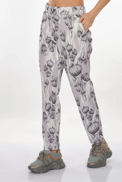 Perspective Kadın Çiçek Desenli Midi Pantolon - Rahat ve Şık Günlük - Resim 5