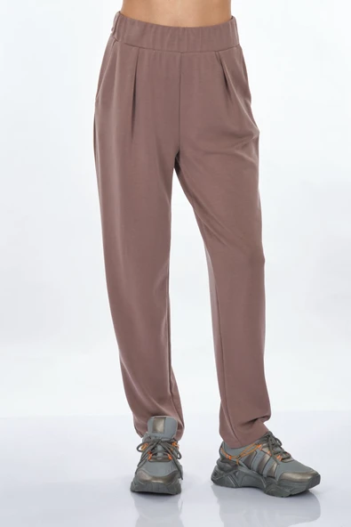 Perspective Pileli Minimalist Kadın Pantolon - Midi Boy - Rahat - Resim 2