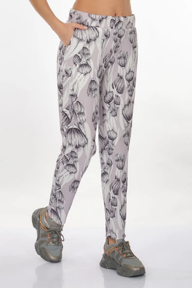 Perspective Kadın Çiçek Desenli Midi Pantolon - Rahat ve Şık Günlük - Resim 4