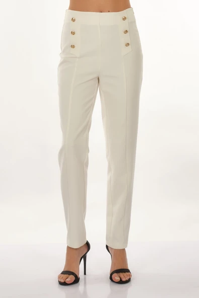 Perspective Minimalist Yüksek Bel Düğmeli Kadın Pantolon - Regular Fit - 4