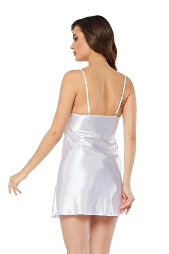 Beyaz Saten Gecelik Beyaz Renk Xl Beden - Resim 3