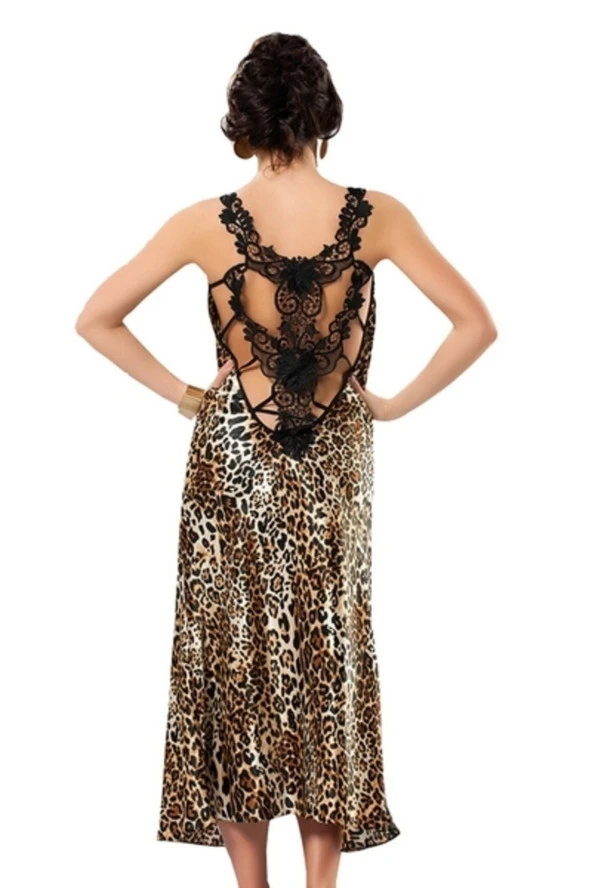 1459 Leopar Güpürlü Saten Gecelik Leopar Renk L/xl Beden ürün görseli