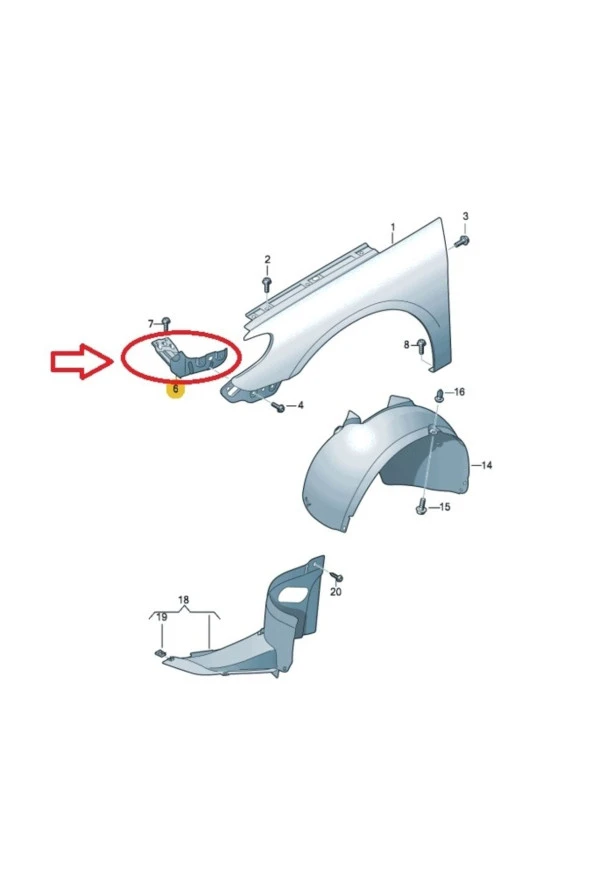 Uyumlu Wv Cc 2009-2015 Sol Çamurluk Uç Saç Braketi -orj-