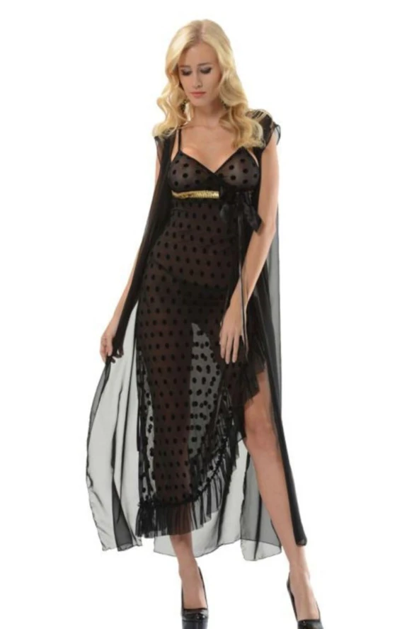 Kadın Siyah Şifon Tüllü Gecelik Sabahlık Takım 1405 ürün görseli