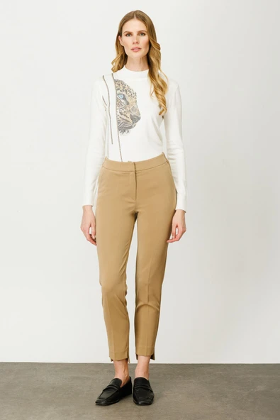 Ekol Minimalist Kadın Pantolon - 7/8 Boy Yüksek Bel - Günlük & Ofis