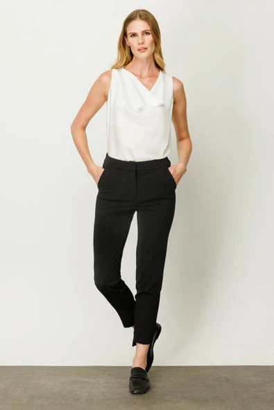 Ekol Minimalist Kadın Pantolon - 7/8 Boy Yüksek Bel - Günlük & Ofis - 7