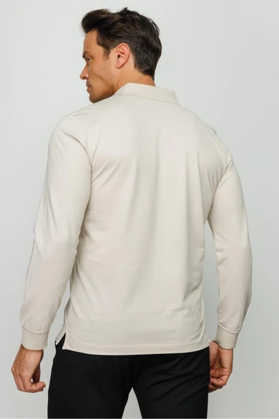 Desen Minimalist Uzun Kol Polo Yaka Erkek Sweatshirt - Rahat ve Şık - 5