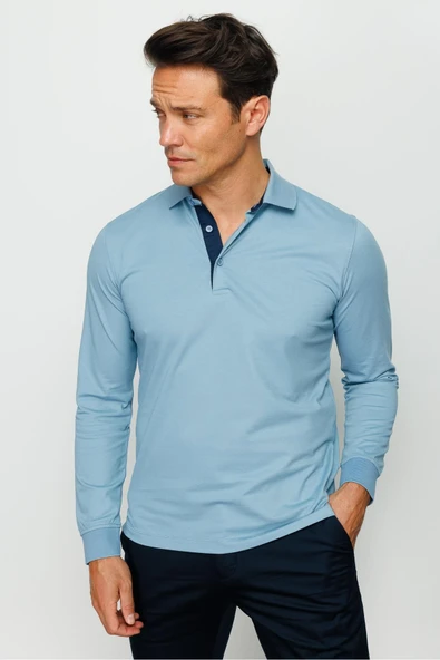 Desen Minimalist Uzun Kol Polo Yaka Erkek Sweatshirt - Rahat ve Şık - 10