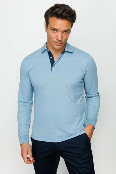 Desen Minimalist Uzun Kol Polo Yaka Erkek Sweatshirt - Rahat ve Şık - 9