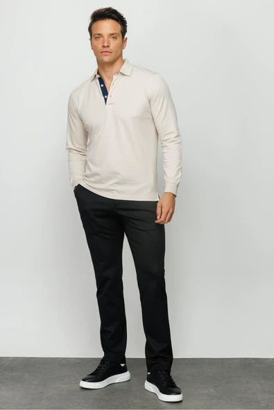 Desen Minimalist Uzun Kol Polo Yaka Erkek Sweatshirt - Rahat ve Şık - 6