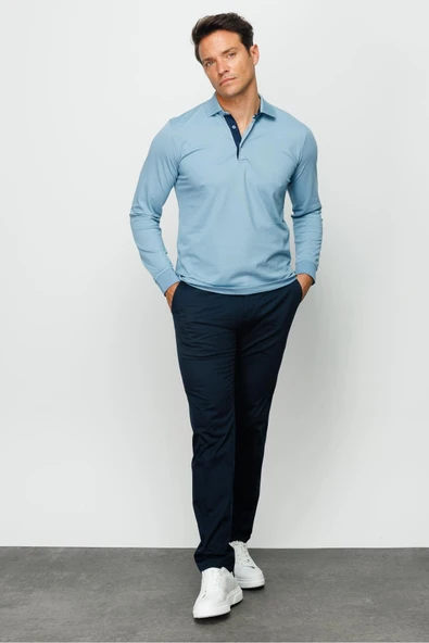 Desen Minimalist Uzun Kol Polo Yaka Erkek Sweatshirt - Rahat ve Şık - 12