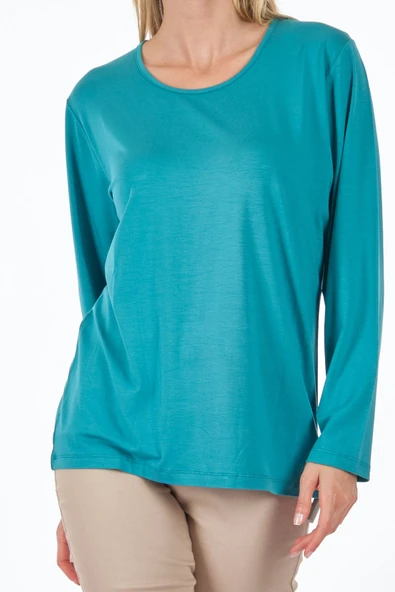 Desen Minimalist Oversize Uzun Kol Yuvarlak Yaka Kadın Bluz - Günlük Kullanım - 2