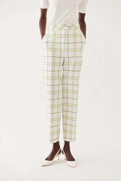 Perspective Minimalist Kareli Midi Kadın Pantolon - Günlük & İş - Resim 3