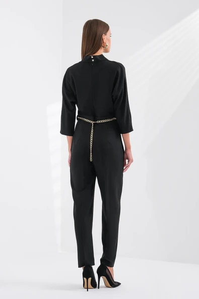 Explosion Minimalist V Yaka 3/4 Kol Midi Kadın Tulum - Şık & Modern - 4