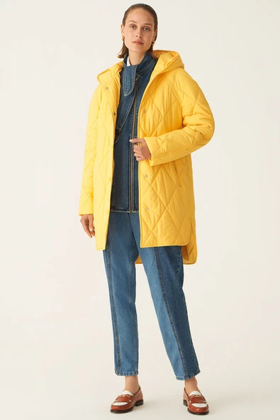 Perspective Kapüşonlu Oversize Midi Kadın Mont - Günlük Kışlık - 3