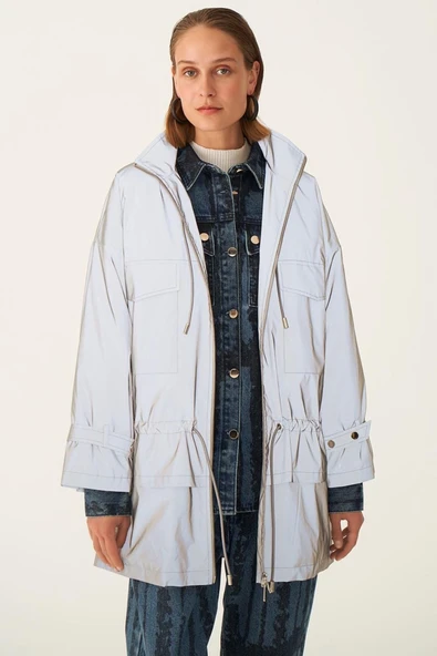 Perspective Oversize Midi Minimalist Reflektif Kadın Mont - 2