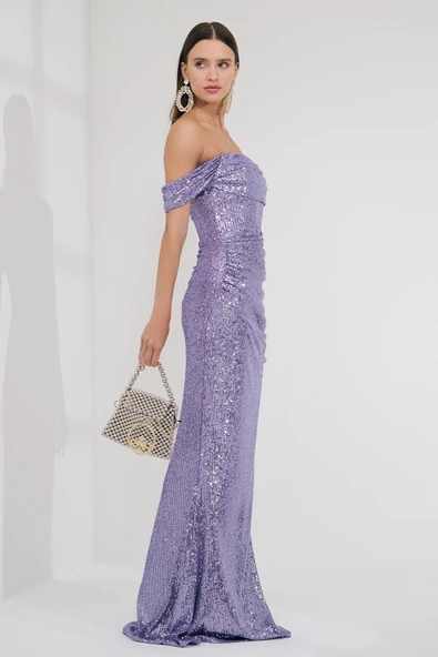 Explosion Tek Omuz Maxi Pırıltılı Gece Elbisesi - Özel Günler İçin - Resim 8