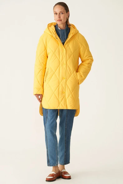 Perspective Kapüşonlu Oversize Midi Kadın Mont - Günlük Kışlık - 2