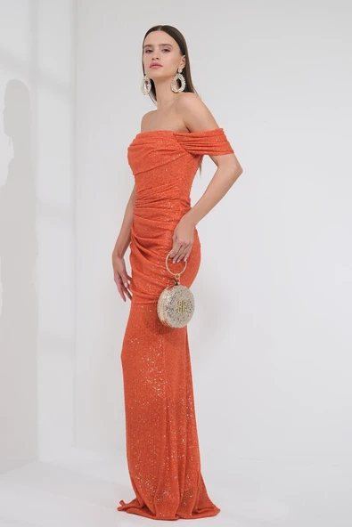Explosion Tek Omuz Maxi Pırıltılı Gece Elbisesi - Özel Günler İçin - Resim 3