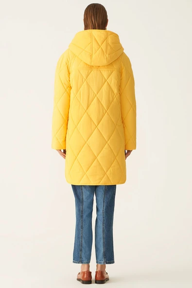 Perspective Kapüşonlu Oversize Midi Kadın Mont - Günlük Kışlık - 4