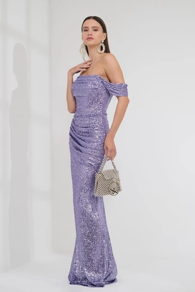 Explosion Tek Omuz Maxi Pırıltılı Gece Elbisesi - Özel Günler İçin - Resim 7