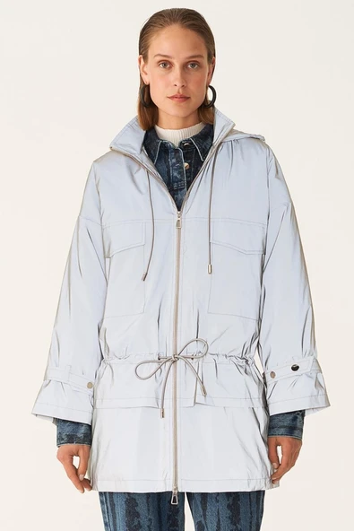 Perspective Oversize Midi Minimalist Reflektif Kadın Mont