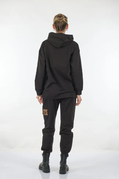 Ysatis Oversize Kapüşonlu Sweatshirt Takım - Leopar Desenli - Günlük - 6