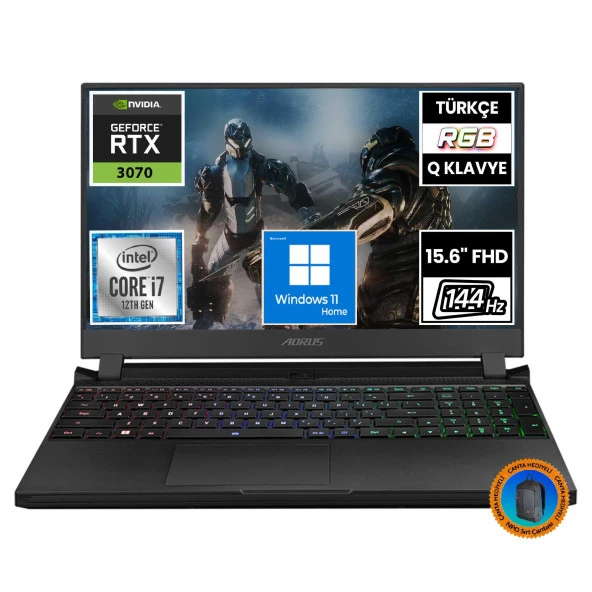 Gigabyte Aorus 5 SE4-73TR213SH02 i7-12700H 16GB 512SSD+1TBSSD RTX3070 15.6" FullHD W11H Taşınabilir Bilgisayar-CNT003