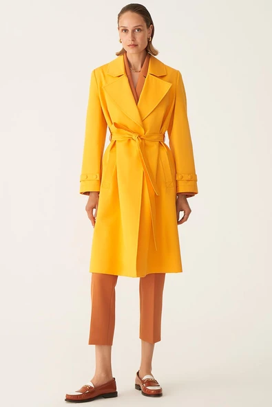 Perspective Minimalist Midi Trençkot - Uzun Kol Kemerli - 2