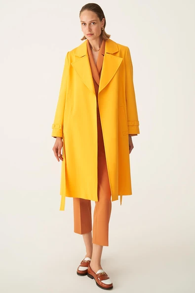 Perspective Minimalist Midi Trençkot - Uzun Kol Kemerli - 3