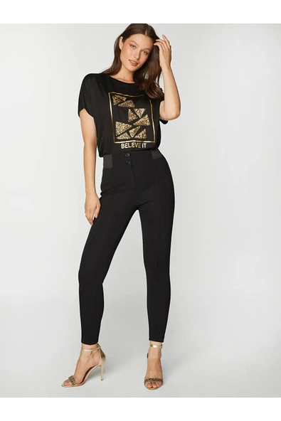 Faik Sönmez Minimalist Yüksek Bel Dar Paça Kadın Pantolon - Günlük & Ofis - Resim 3