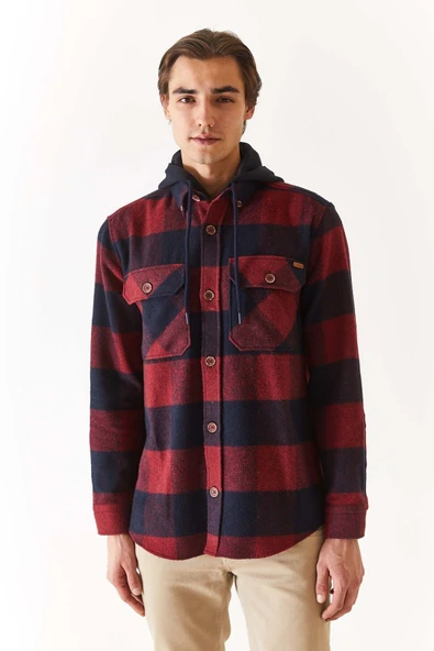 U.S. Polo Assn. Erkek Oversize Flanel Gömlek - Kaban Yaka - Uzun Kol