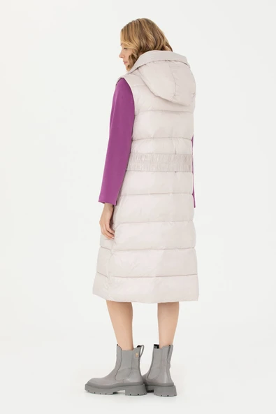 U.S. Polo Assn. Kapüşonlu Oversize Midi Kadın Yelek - Kışlık - 5