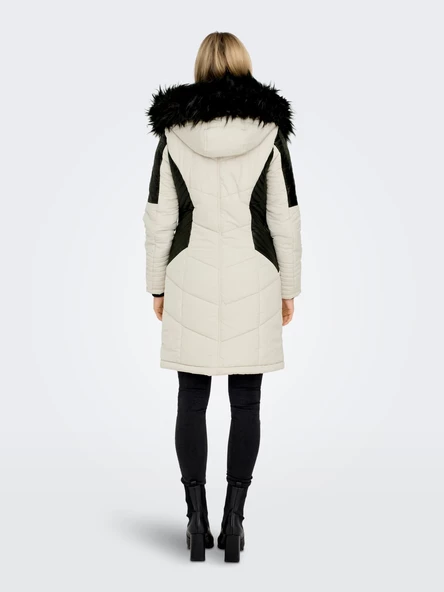 Only Kapüşonlu Asimetrik Fermuarlı Midi Kaban - Kışlık - 7