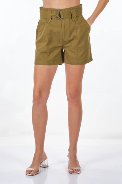 Only Yüksek Bel Kemer Detaylı Oversized Kadın Şort - Rahat & Şık - 9