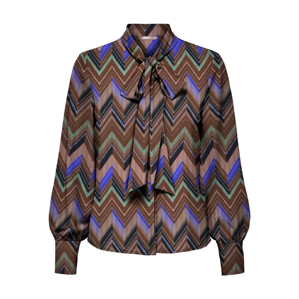 Only Geometrik Desenli Uzun Kol Minimalist Bluz - Vintage Tarz