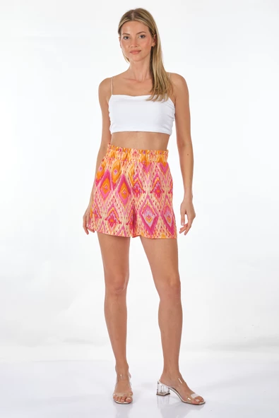 Only Yüksek Belli Desenli Mini Kadın Şort - Yazlık Günlük - 7