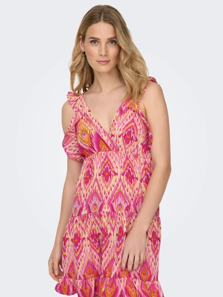 Only V Yaka Fırfırlı Mini Elbise - Yazlık, Bohemian Tarz - 3