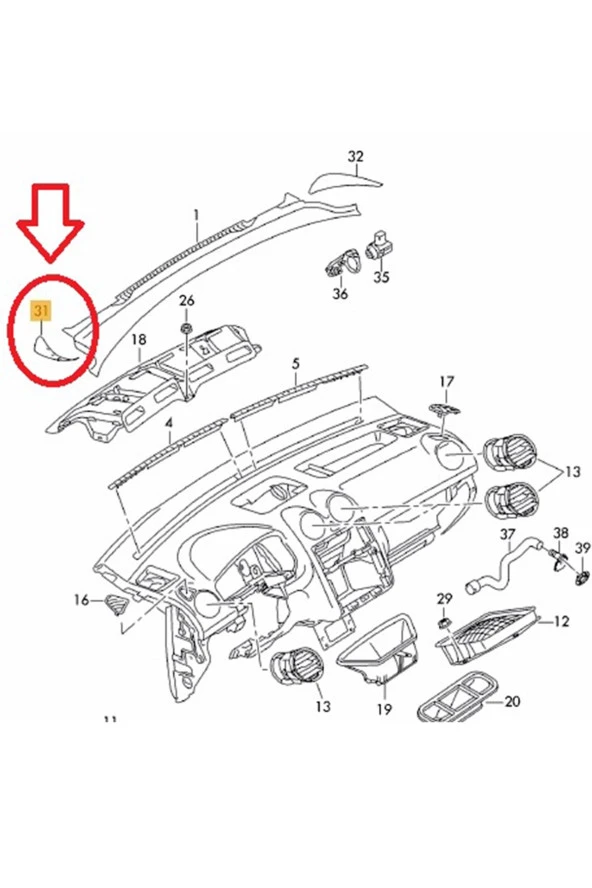 Caddy 2011-2015 Silecek Tabla Köşesi Sol -orj- Uyumlu ürün görseli