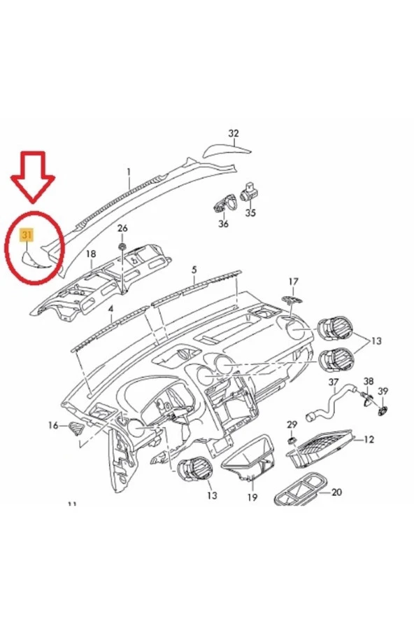 Caddy 2011-2015 Silecek Tabla Köşesi Sağ -orj- Uyumlu