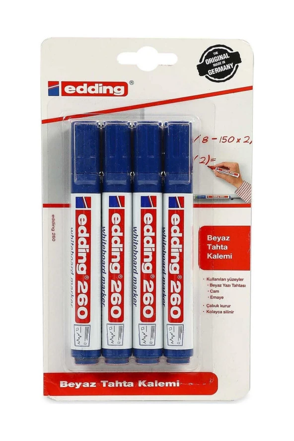 260 Beyaz Yazı Tahtası Kalemi Mavi 4 Adet - Resim 2