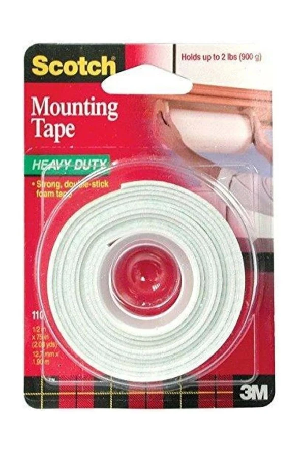 Scotch Çift Taraflı Yapışkanlı Köpük Bant Ağır Malzemeler .için Rulo (12.7MM  1.9 MT)