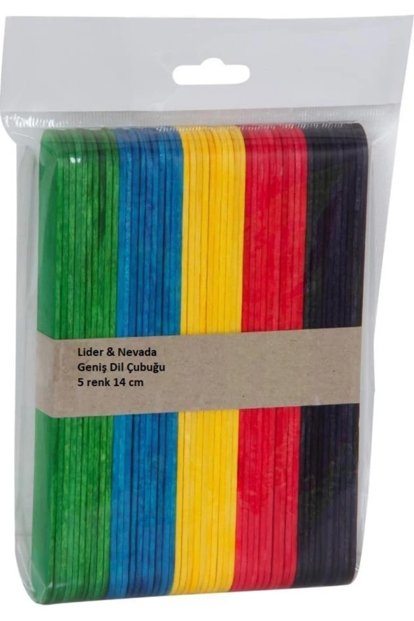 Renkli Dil Çubuğu Geniş Ahşap Abeslang 50'li Paket ürün görseli