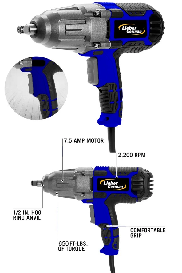 Lieber German IW-3K6 Çift Çekiçli 1000Watt Elektrikli 750Nm 1/2 Somun Sıkma Sökme Makinesi - 2