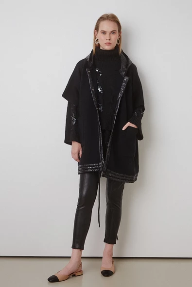 BSB Oversize Kapüşonlu Midi Kadın Mont - Minimalist Tasarım - 3