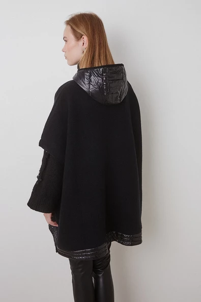 BSB Oversize Kapüşonlu Midi Kadın Mont - Minimalist Tasarım - 5